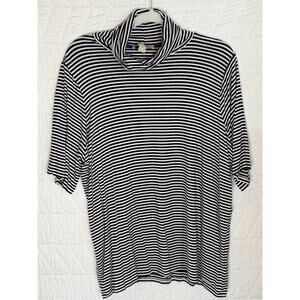 Michael Kors Black and White Striped Cowl Neck Short Sleeve Blouse Womens 2X
